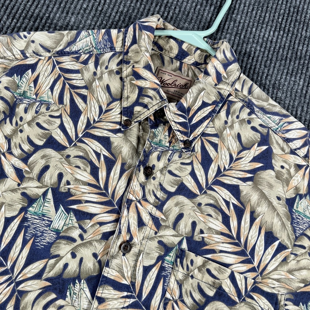 Woolrich Shirt Mens XL Extra Large Blue Floral Short Sleeve Button Down Casual